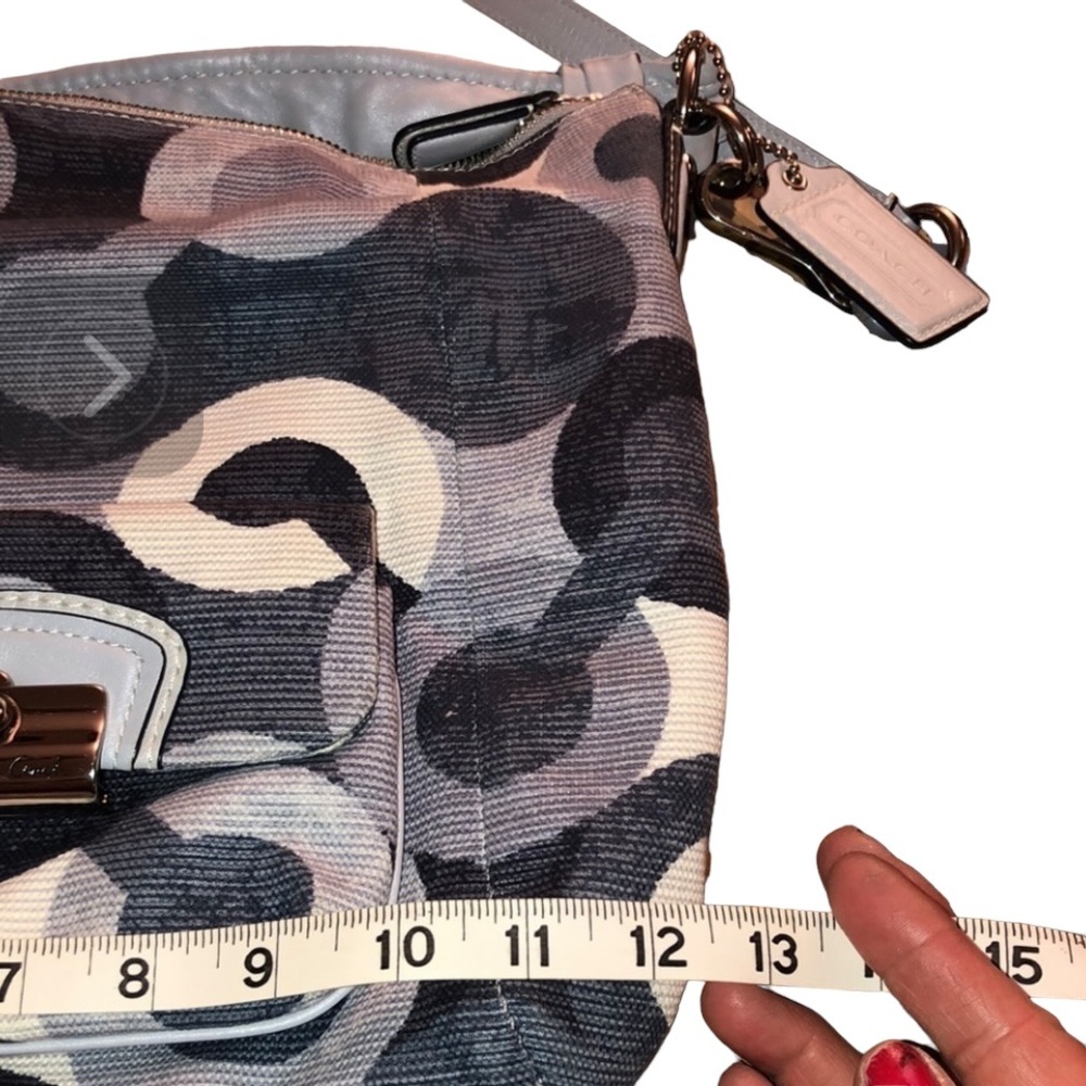 COACH OP ART shades of blue & white canvas with leather trim silver hardware - Picture 4 of 16